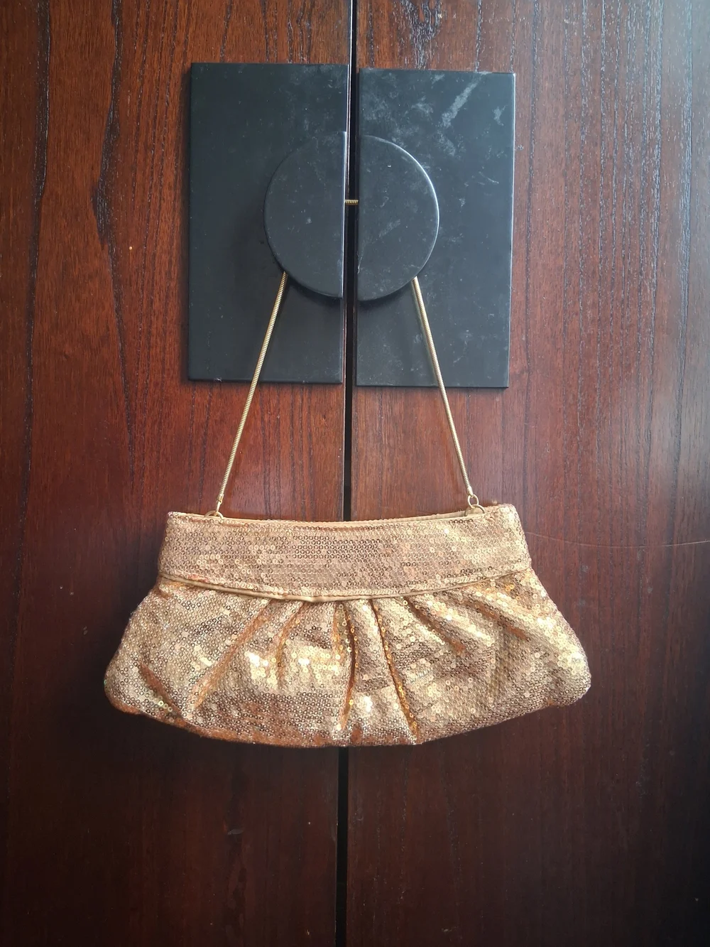 Steve Madden Gold Sequin Evening Clutch Bag with Chain Strap